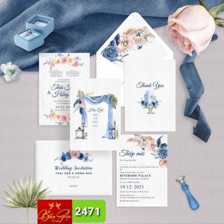 Thiệp hoa lá xanh dương cổng hoa (2471)