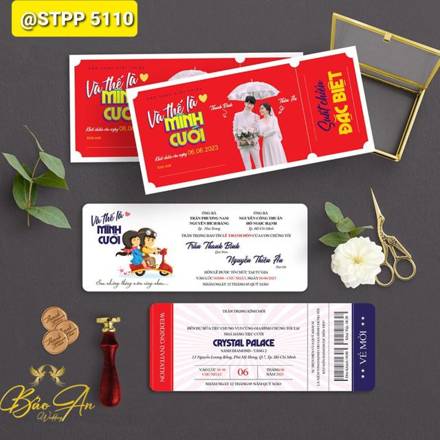 Thiệp vé máy bay đỏ phong cách retro (5110)