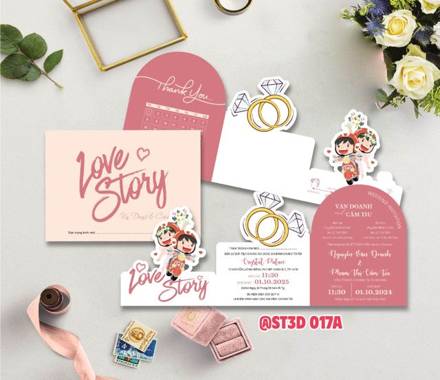Thiệp 3D Love Story tone hồng (ST3D 017A)