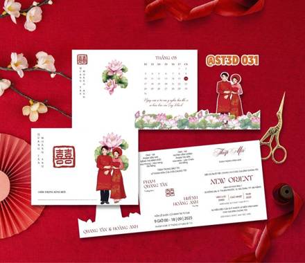 Thiệp 3D áo dài đỏ trắng hoa sen (ST3D 031)