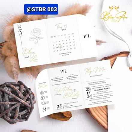Thiệp ruột gấp 3 trắng lịch tối giản (STBR 003)