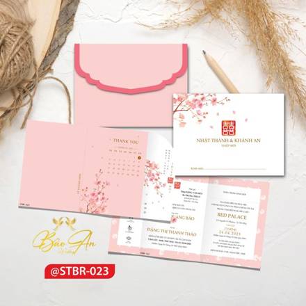 Thiệp bì hồng phấn hoa đào (STBR 023)