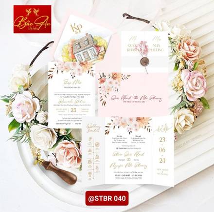 Thiệp bì hồng hoa hồng nền vòng hoa (STBR 040)