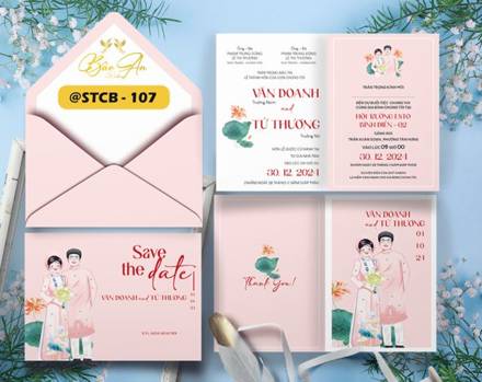 Thiệp Chibi Save the Date tone hồng (STCB 107)