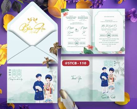 Thiệp Chibi áo dài tone xanh mint (STCB 110)