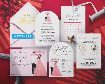 Thiệp Chibi váy hồng lịch Save the Date (STCB 113)