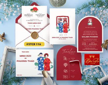 Thiệp Chibi áo dài đỏ phong bì xanh nhạt (STCB 116)