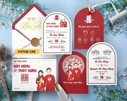 Thiệp Chibi áo dài vòm tròn tone đỏ trắng (STCB 120)