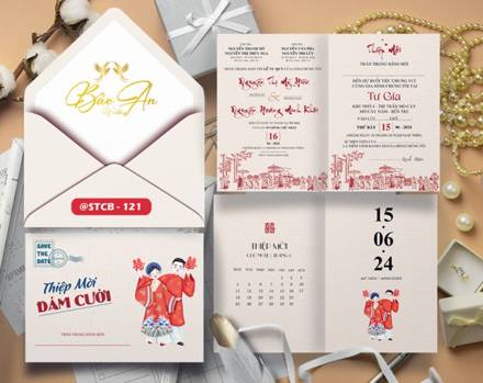Thiệp Chibi phố cổ tone đỏ trắng (STCB 121)
