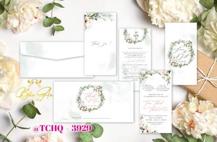 Thiệp Hàn Quốc trắng vòng hoa lá (STHQ 3929)