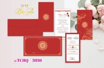 Thiệp Hàn Quốc đỏ chữ Hỷ vàng (STHQ 3936)