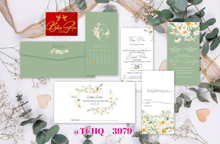 Thiệp Hàn Quốc xanh sage hoa trắng (STHQ 3979)