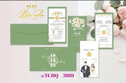 Thiệp Hàn Quốc xanh sage cặp đôi (STHQ 3981)