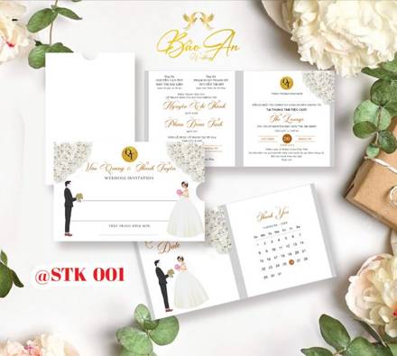 Thiệp kéo trắng cô dâu chú rể chibi (STK 001)