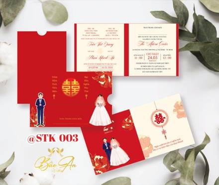 Thiệp kéo đỏ chữ Hỷ chibi (STK 003)