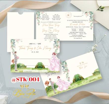 Thiệp kéo kem cô dâu chú rể đồng cỏ (STK 004)