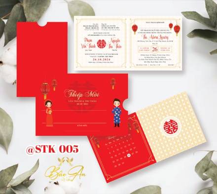 Thiệp kéo đỏ lồng đèn áo dài (STK 005)