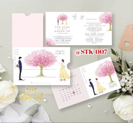 Thiệp kéo hồng cây anh đào (STK 007)