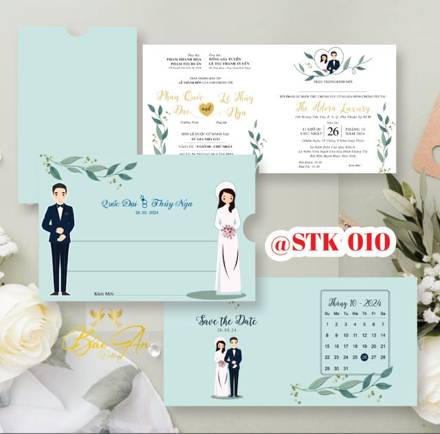 Thiệp kéo xanh mint cô dâu chú rể (STK 010)