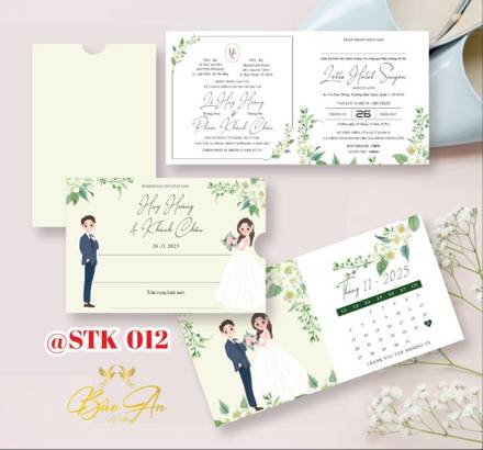Thiệp kéo kem xanh lá cô dâu chú rể (STK 012)