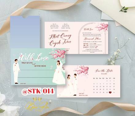 Thiệp kéo xanh pastel hoa đào (STK 014)
