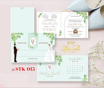 Thiệp kéo xanh mint vòng hoa lá (STK 015)