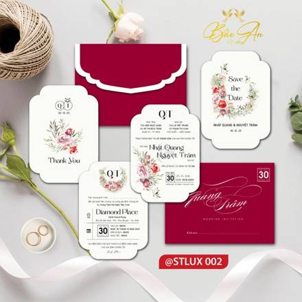 Thiệp Luxury đỏ rượu vang hoa hồng (STLUX 002)