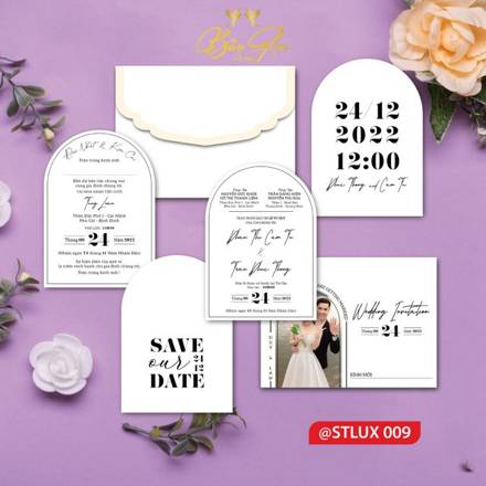 Thiệp Luxury trắng đen Save the Date (STLUX 009)