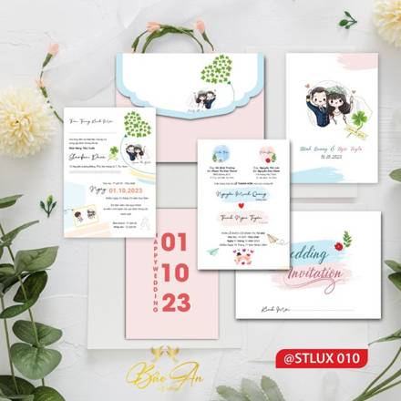 Thiệp Luxury chibi xanh hồng (STLUX 010)