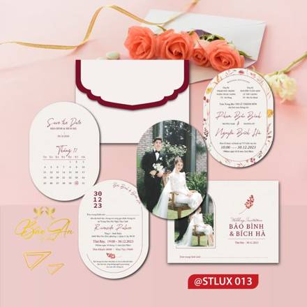 Thiệp Luxury hồng cam hoa hồng ảnh cưới (STLUX 013)