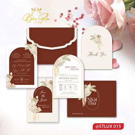Thiệp Luxury nâu đỏ hoa khô (STLUX 015)