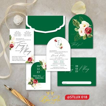 Thiệp Luxury xanh lá đậm hoa hồng (STLUX 018)