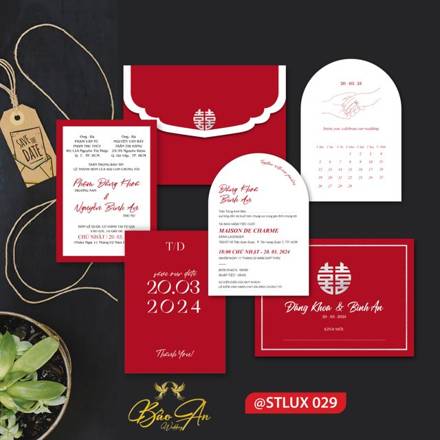 Thiệp Luxury đỏ chữ Hỷ viền trắng (STLUX 029)