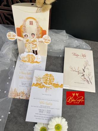Thiệp Pop-up chữ Hỷ vàng cam (STPOP 104)