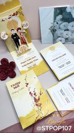 Thiệp Pop-up tone vàng cành đào (STPOP 107)