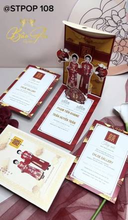 Thiệp Pop-up áo dài đỏ vàng (STPOP 108)