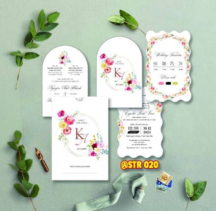 Thiệp rút hoa đào viền vòm tròn (STR 020)