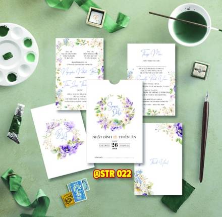 Thiệp rút hoa tím vòng nguyệt quế (STR 022)