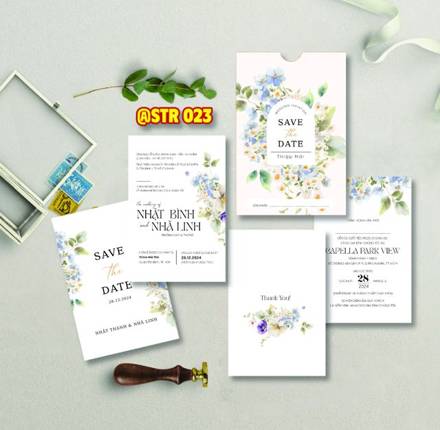Thiệp rút hoa xanh Save the Date (STR 023)
