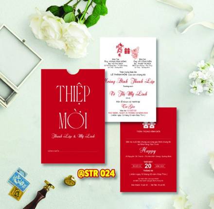 Thiệp rút đỏ chữ Thiệp Mời lớn (STR 024)