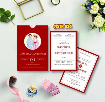 Thiệp rút đỏ áo dài chibi (STR 026)