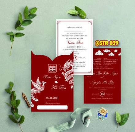 Thiệp rút đỏ rồng phụng (STR 039)
