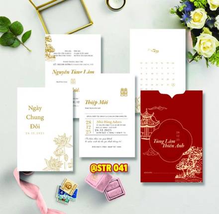 Thiệp rút trắng đỏ chùa cổ (STR 041)