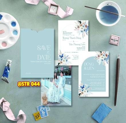 Thiệp rút xanh pastel ảnh cưới (STR 044)