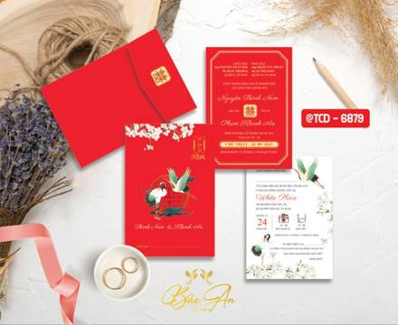 Thiệp túi đứng đỏ hạc trắng (TCD 6879)