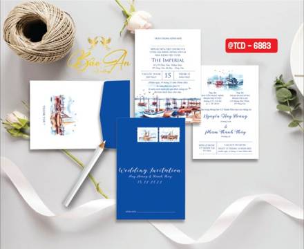 Thiệp túi đứng xanh dương cầu cảng (TCD 6883)