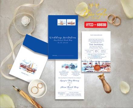 Thiệp túi đứng xanh dương thuyền buồm (TCD 6883B)