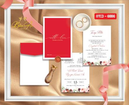 Thiệp túi đứng đỏ trắng nền ánh kim (TCD 6886)