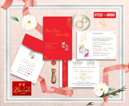 Thiệp túi đứng đỏ chim hạc vàng (TCD 6890)