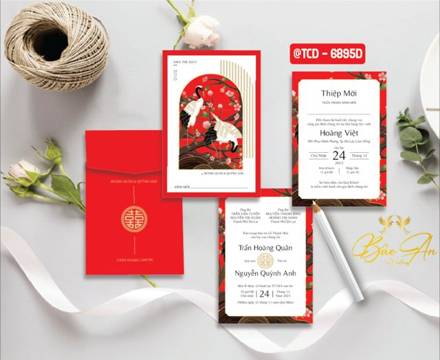 Thiệp túi đứng đỏ hạc nền hoa (TCD 6895D)